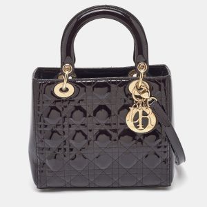 Dior Dark Cherry Cannage Patent Leather Medium Lady Dior Tote, Tote Handbags - Luxury Closet catalog
