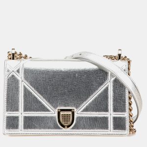 Dior Silver Small Metallic Grained Calfskin Diorama Flap, Shoulder Bags - Luxury Closet catalog