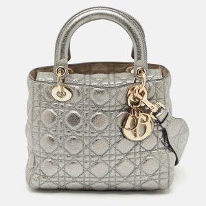 Dior Metallic Grey Cannage Leather Medium Lady Dior Tote, Tote Handbags - Luxury Closet catalog