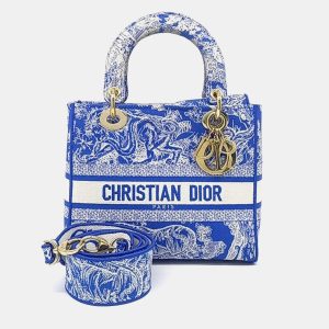 Dior Blue White Fabric D-LITE Lady Bag Medium, Satchels - Luxury Closet catalog