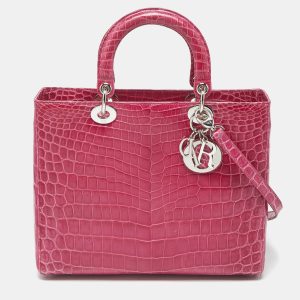 Dior Fuchsia Shine Crocodile Large Lady Dior Tote, Tote Handbags - Luxury Closet catalog