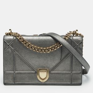 Dior Metallic Grey Leather Medium Diorama Flap Bag, Shoulder Bags - Luxury Closet catalog