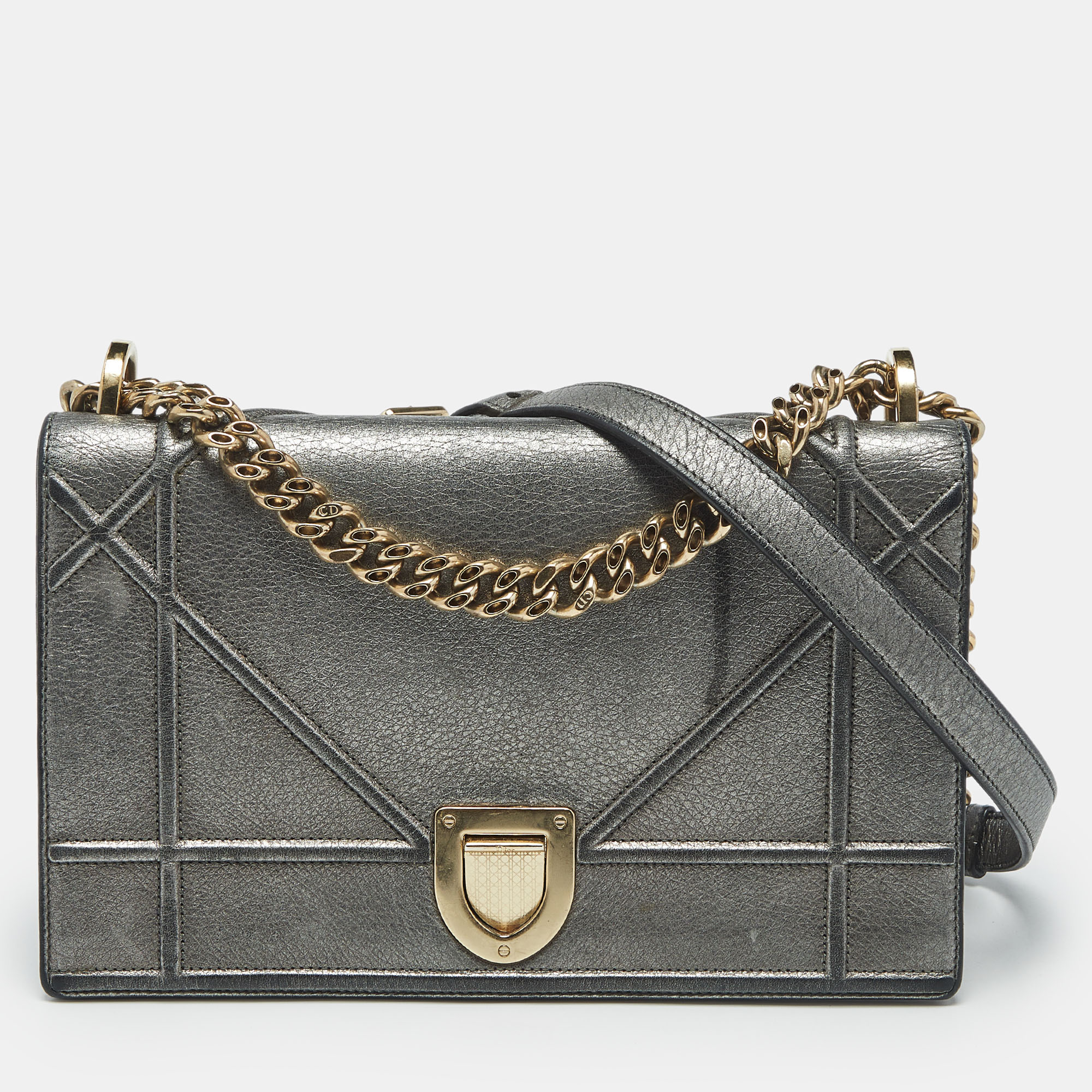 Dior Metallic Grey Leather Medium Diorama Flap Bag, Shoulder Bags - Luxury Closet catalog