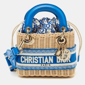 Dior Blue/Cream Rattan and Fabric Mini Wicker Lady Dior Tote, Tote Handbags - Luxury Closet catalog