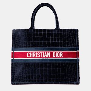 Dior Navy Blue Large Velvet Embossed Book Tote, Tote Handbags - Luxury Closet catalog