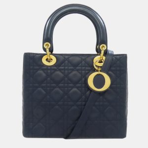 Dior Lady Dior Navy Calf Leather Handbag, Satchels - Luxury Closet catalog