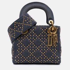 Dior Navy Blue Mini Denim Cannage Studded Supple Lady Dior, Satchels - Luxury Closet catalog