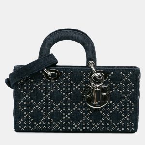 Dior Navy Blue Medium Denim Cannage Eyelet Lady D Joy, Satchels - Luxury Closet catalog