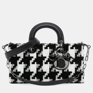 Dior Black White Medium Canvas Macro Houndstooth Lady D Joy, Satchels - Luxury Closet catalog