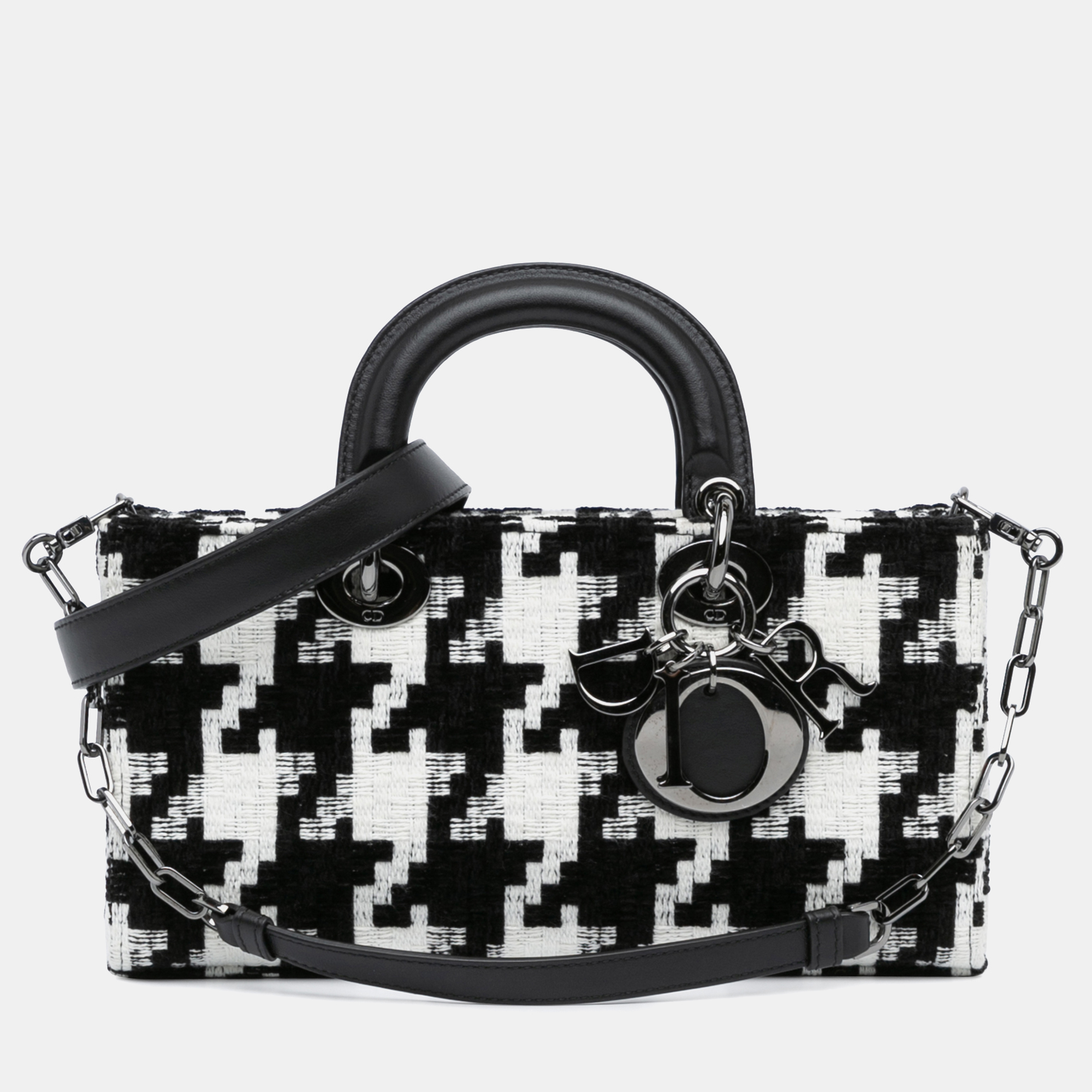 Dior Black White Medium Canvas Macro Houndstooth Lady D Joy, Satchels - Luxury Closet catalog
