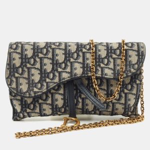 Dior Navy Blue Oblique Canvas and Leather Saddle Wallet on Chain, Wallets & Money Clips - Luxury Closet catalog