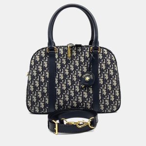 Dior Navy Blue Calf Leather Oblique D-Vibe Bowling Bag, Satchels - Luxury Closet catalog