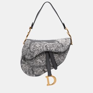 Dior Grey Canvas Reverse Embroidered Toile De Jouy Saddle Bag, Shoulder Bags - Luxury Closet catalog