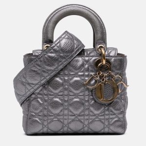 Dior Silver Small Metallic Grained Calfskin Cannage Supple Lady Dior, Satchels - Luxury Closet catalog