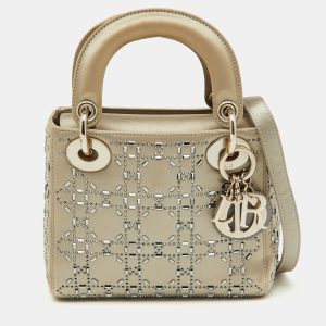 Dior Light Grey Satin Cannage Strass Crystal Embellished Mini Lady Dior Tote, Tote Handbags - Luxury Closet catalog