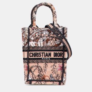 Dior Pink Mini Embroidered Canvas Jardin Magique Vertical Book Tote, Satchels - Luxury Closet catalog