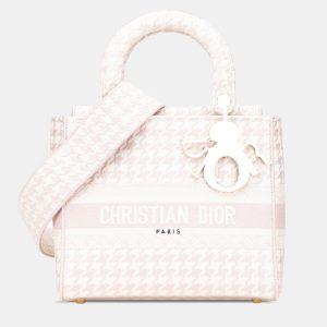 Dior Pink Medium Canvas Houndstooth Embroidered Lady D Lite, Satchels - Luxury Closet catalog