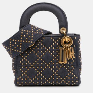 Dior Navy Blue Mini Denim Cannage Studded Supple Lady Dior, Satchels - Luxury Closet catalog