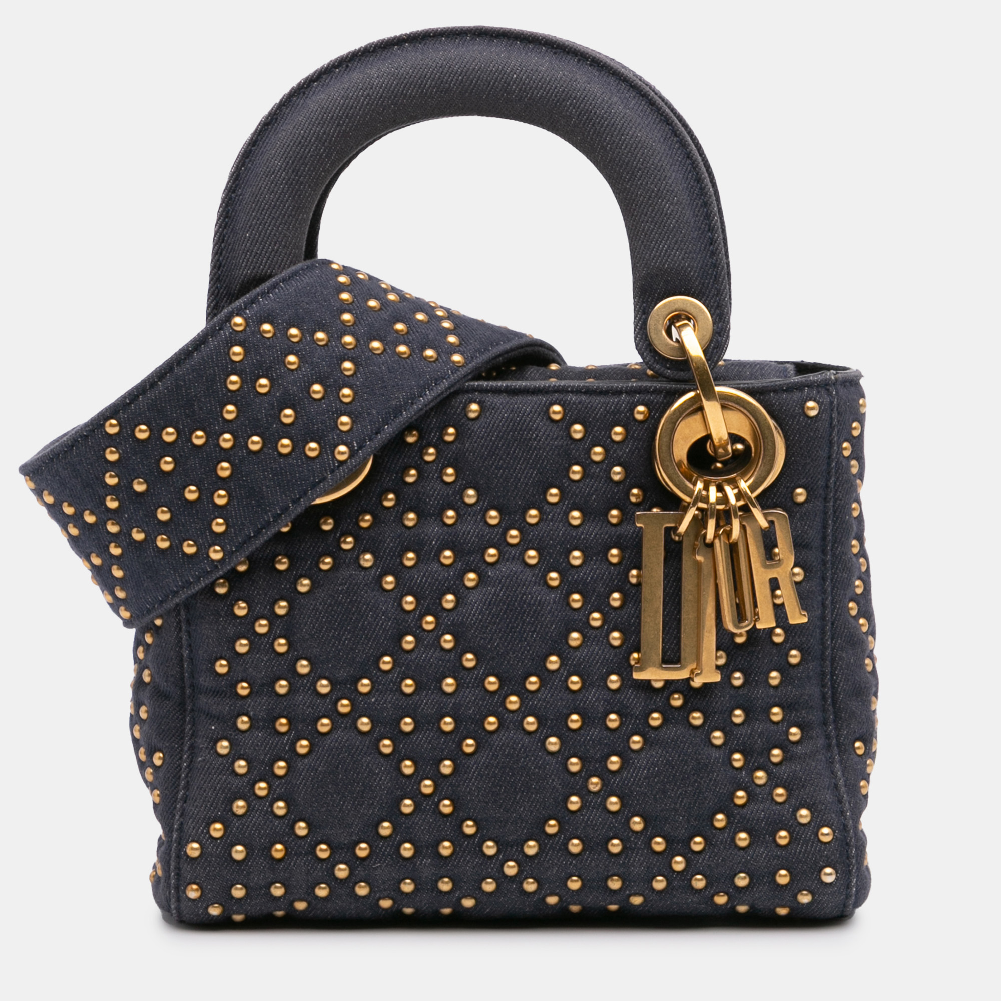 Dior Navy Blue Mini Denim Cannage Studded Supple Lady Dior, Satchels - Luxury Closet catalog