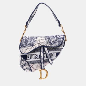 Dior Blue Canvas Embroidered Around the World Saddle Bag, Shoulder Bags - Luxury Closet catalog