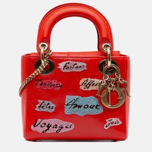 Dior Lady Dior Mini Calfskin Red Sequin Embellished Handbag, Satchels - Luxury Closet catalog