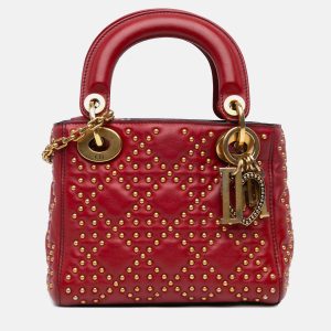 Dior Lady Dior Mini Red Lambskin Studded Handbag, Satchels - Luxury Closet catalog