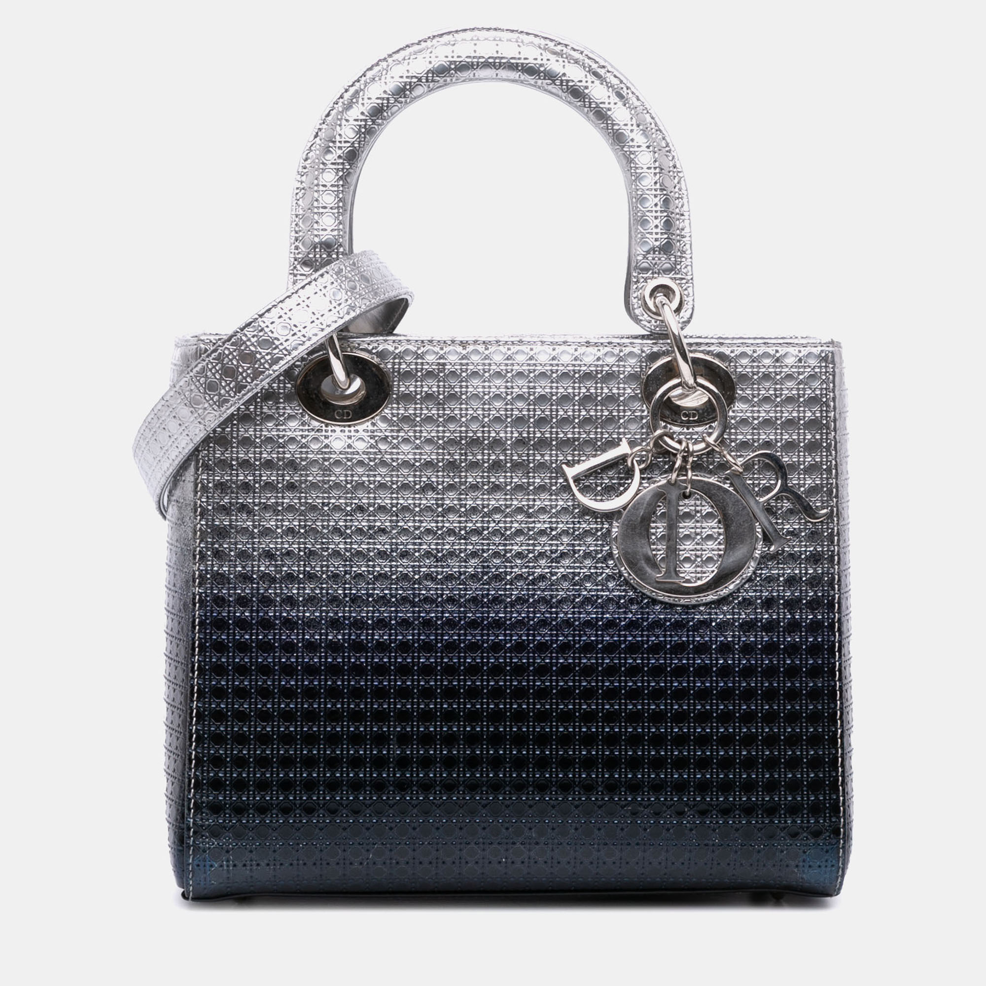 Dior Silver Medium Ombre Metallic Patent Microcannage Lady Dior, Satchels - Luxury Closet catalog