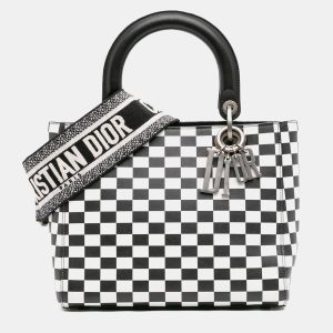 Dior Black White Medium Calfskin Checkered Lady Dior, Satchels - Luxury Closet catalog