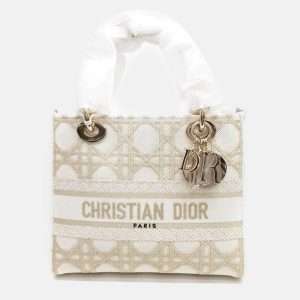 Dior Gold/White Fabric Medium D-LITE Lady Bag, Satchels - Luxury Closet catalog