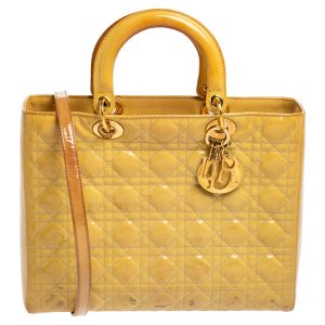 Dior Yellow Cannage Patent Leather Large Lady Dior Tote, Tote Handbags - Luxury Closet catalog