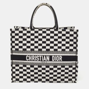 Dior Black/White Checkered Embroidered Canvas Large Book Tote, Tote Handbags - Luxury Closet catalog