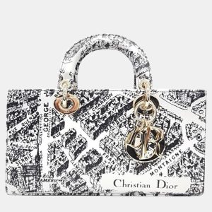 Christian Dior White/Black Plan de Paris Printed Calfskin Medium Lady D-Joy Bag, Tote Handbags - Luxury Closet catalog