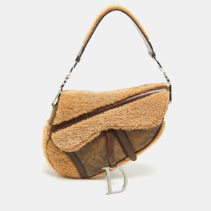Dior Beige/Brown Shearling and Leather Saddle Bag, Shoulder Bags - Luxury Closet catalog
