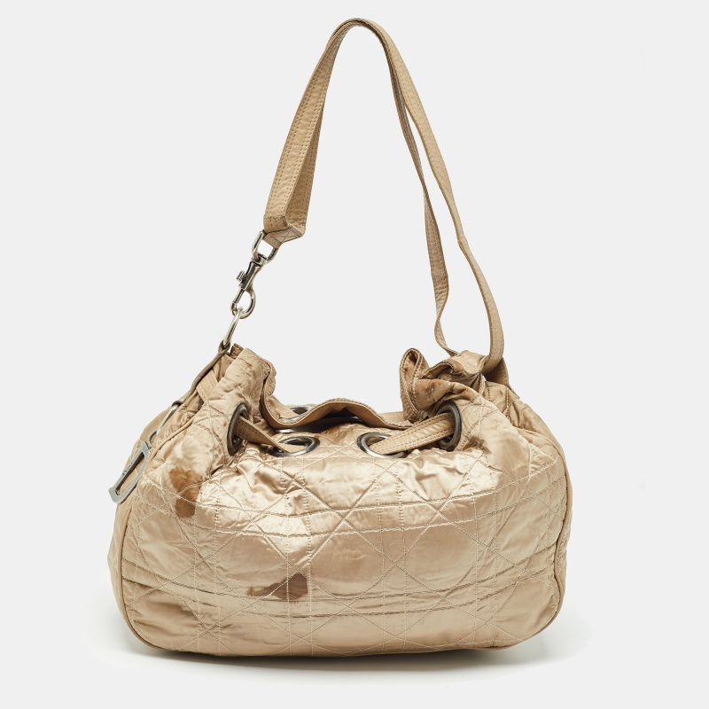 Dior Beige Cannage Nylon and Leather Drawstring Bag, Shoulder Bags - Luxury Closet catalog