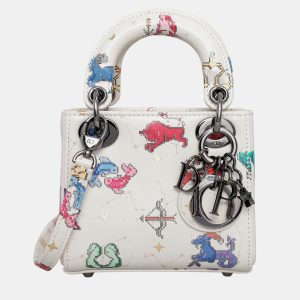 Dior White Leather Zodiac Pixel Micro Lady Dior Tote Bag, Tote Handbags - Luxury Closet catalog