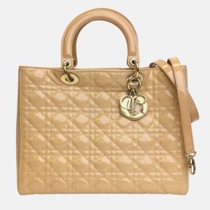 Dior Beige Patent Leather Large Lady Dior Tote Bag, Tote Handbags - Luxury Closet catalog