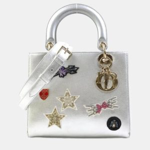 Dior Metallic Silver Leather Medium Lady Dior Tote Bag, Tote Handbags - Luxury Closet catalog