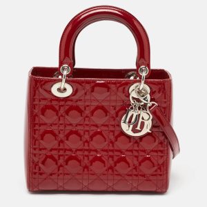 Dior Red Cannage Patent Leather Medium Lady Dior Tote, Tote Handbags - Luxury Closet catalog