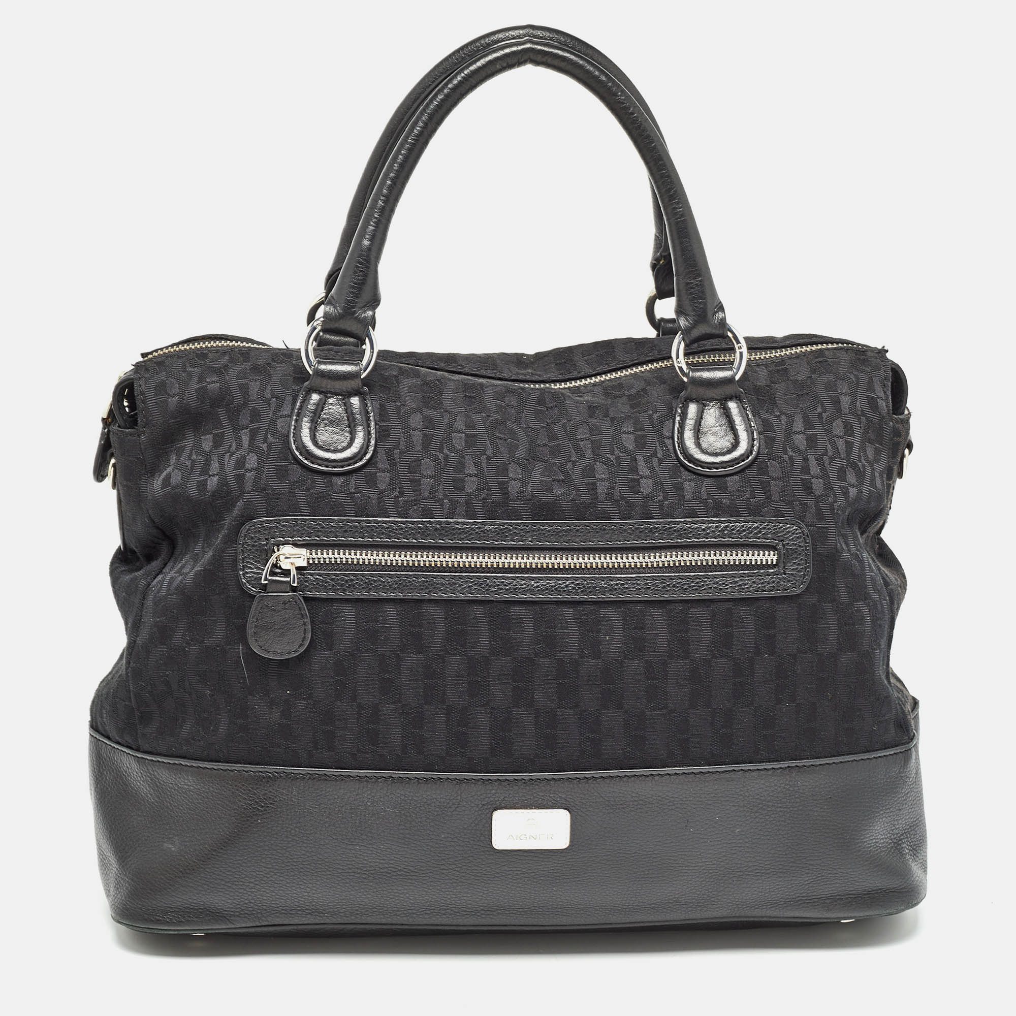 Aigner Black Monogram Canvas and Leather Front Pocket Tote, Tote Handbags - Luxury Closet catalog