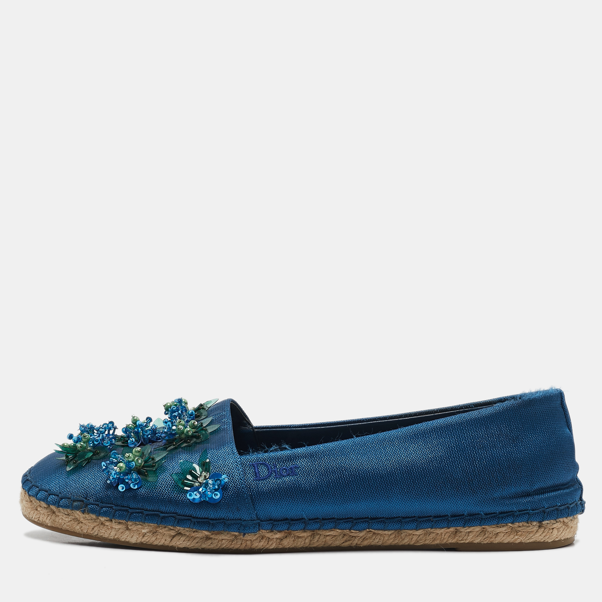 Dior Blue Canvas Flower Embellished Espadrille Flats Size 38, Flats - Luxury Closet catalog