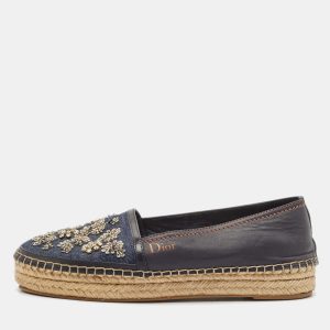 Dior Black/Blue  Denim and Leather Embellished Espadrille Flats Size 36.5, Flats - Luxury Closet catalog