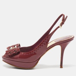 Dior Purple Patent Leather Peep Toe Slingback Pumps Size 38.5, Pumps - Luxury Closet catalog