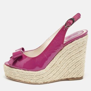 Dior Pink Patent Leather Bow Espadrille Platform Wedge Sandals Size 36, Sandals - Luxury Closet catalog