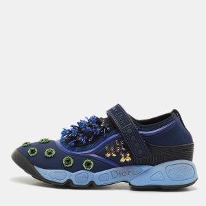 Dior Navy Blue Mesh and Nylon Fusion Floral Embellished Slip On Sneakers Size 37, Athletic Shoes & Sneakers - Luxury Closet catalog