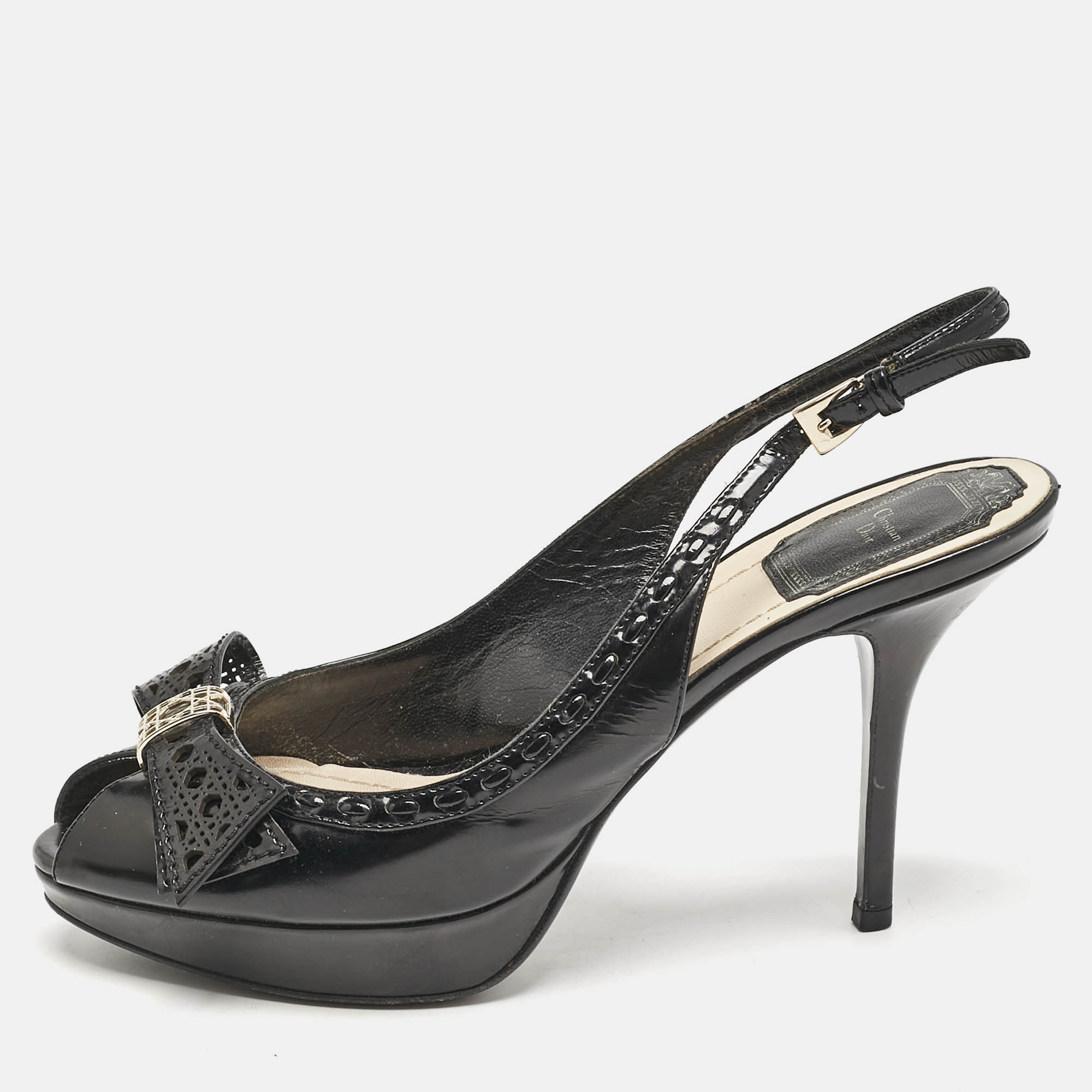 Dior Black Patent Leather Cannage Bow Detail 'Butterfly' Slingback Pumps Size 37, Pumps - Luxury Closet catalog