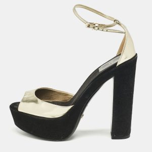 Dior Gold Leather and Suede Block Heel Ankle Strap Sandals Size 37.5, Sandals - Luxury Closet catalog