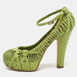 Dior Green Python Leather Knot Detail Ankle Strap Platform Pumps Size 38.5, Pumps - Luxury Closet catalog
