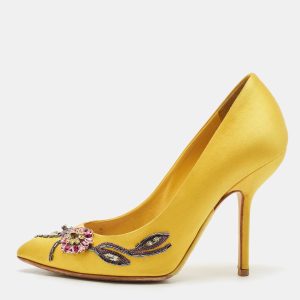 Dior Yellow Satin Embellished Pointed Toe Pumps Size 38, Pumps - Luxury Closet catalog