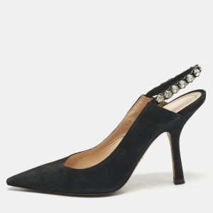 Dior Black Suede Pointed Toe Crystal Embellished Slingback Pumps Size 38, Pumps - Luxury Closet catalog