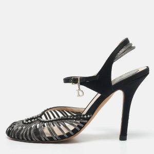 Dior Grey/Black Leather and Satin Crystal Embellished Strappy Sandals Size 37, Sandals - Luxury Closet catalog